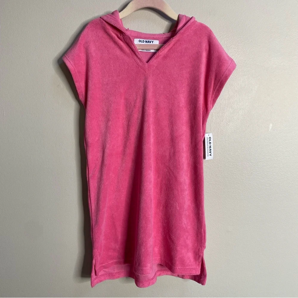 Old Navy Girl's Pink Hooded Loop-Terry Swim Cover-Up Size 5